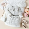 thumbnail image 2 of Gpaecead Toddler Girl's 3 Piece Outfits Plaid Tweed Long Sleeve Jacket And Ruffle Mini Skirt With Hat Set White, 2 of 4