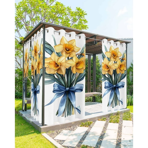 nqOlkjepod Outdoor Curtains for Patio Waterproof, Yellow Flowers Outdoor Privacy Panels Grommet, Spring Seasonal Botanical Blooms Blackout Outside Curtains for Porch/Cabana/Pergola 54"x108", 1 Panel