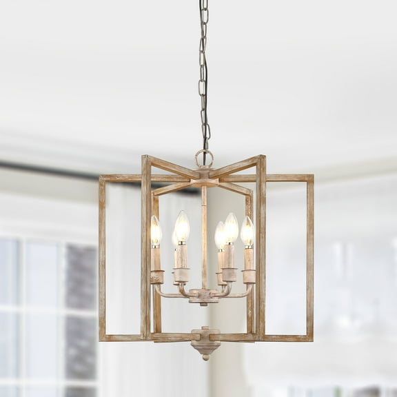 Bella Depot 15.7"  Farmhouse 6-Light Wood Chandelier Kitchen Island Pendant Light