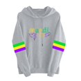thumbnail image 4 of Women Mardi Gras Hoodies Long Sleeve Striped Hooded Sweatshirt Carnival Mask Pullover Top Holiday Parade Shirts Fat Tuesday Casual Long Sleeve Shirt Funny Vocation Outfits Gray XL, 4 of 5
