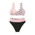 thumbnail image 1 of Ketyyh-chn99 Swimsuit Women Tankini 2024 High Waisted 2 Piece Tankini Set for Women Tummy Control Color Block Striped Swimsuit Knit Ribbed Bathing Suit Pink,2XL, 1 of 5