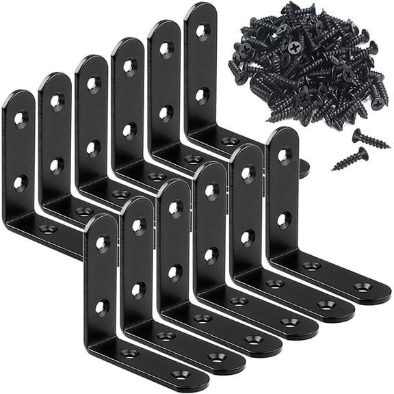 Jinswick Black Corner Brace L Brackets Stainless Steel Heavy Duty Shelf Bracket for Wood, Shelves, Wall Hanging Support 90 Degree Joint Right Angle Brackets with Screws，20Pack