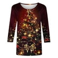 thumbnail image 4 of JURANMO Deals For Today On Walmart Christmas Shirts for Women Plus Size 3/4 Sleeve Tunic Tops Loose Casual Crewneck Pullover Blouse Fall Fashion Clothes Wine M, 4 of 6
