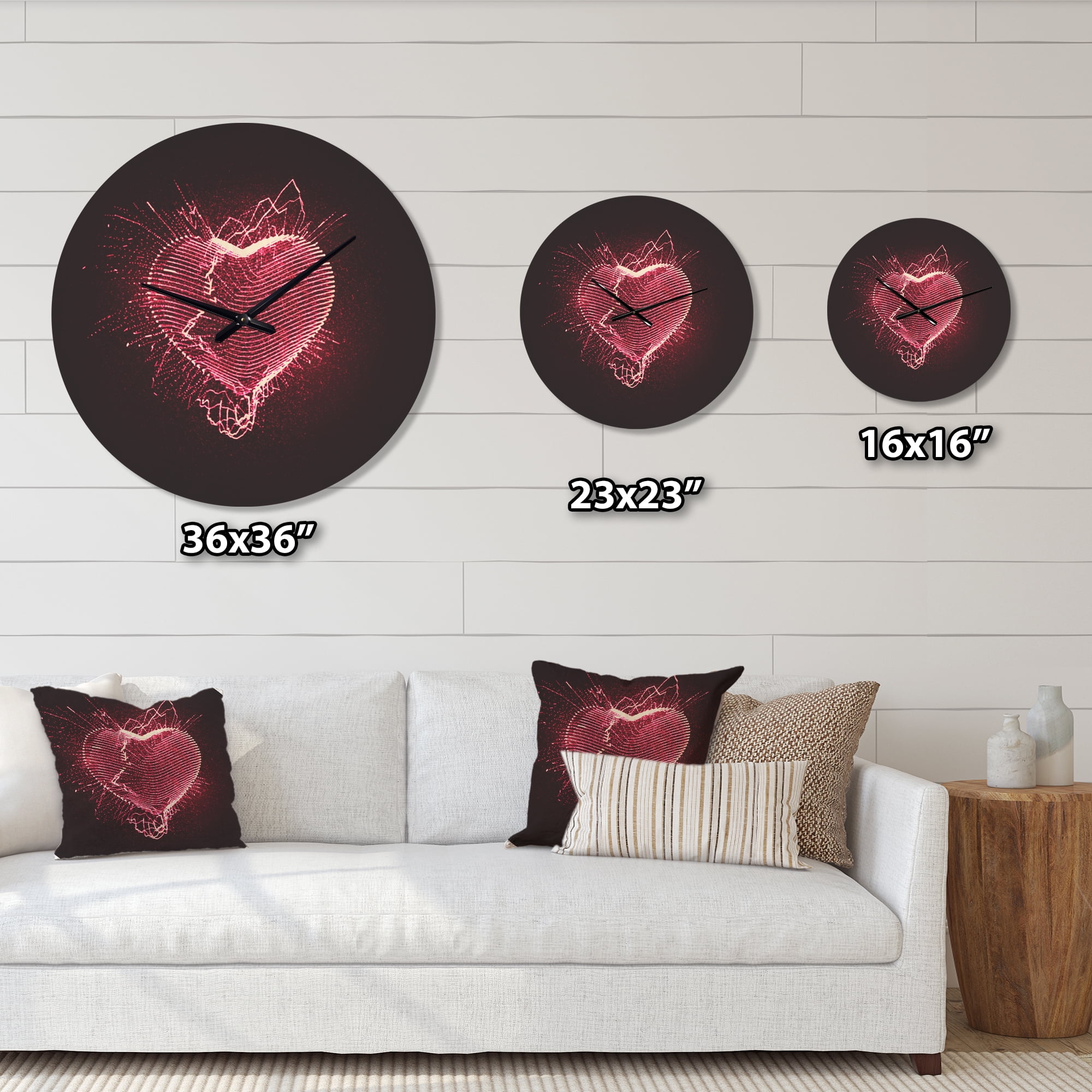 Designart 'Happy Valentine’s Day Red Heart' Modern Wood Wall Clock