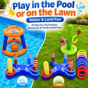 JoyStone Pool Toys Games Set, Floating Basketball Hoop Inflatable Cross Ring Toss Game Toys for Kids Adults, Summer Party Swimming Pool Water Games