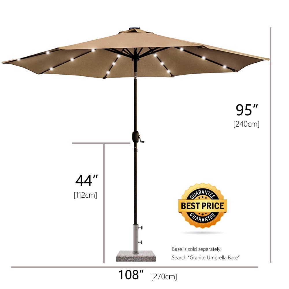 Abble 9ft Solar LED Lighted Patio Umbrella, Table Market Umbrella, Outdoor Umbrella for Garden, Deck, Backyard, Pool and Beach
