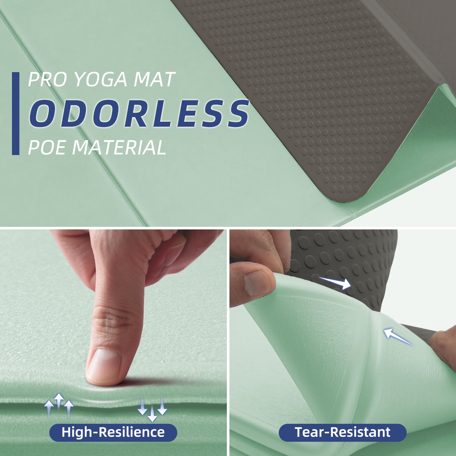 4W Foldable Yoga Mat Long, 10mm Extra Thick TPE Non-slip pilates Mats for Home and Travel, 75 x 26 in, Quick Folding/Storage No Curling (Green + Black)