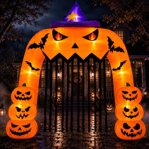 Inflable Halloween Arco Calabaza Bruja Gigante 3.66m Luz Led