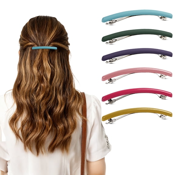 Mber 6 Pack French Hair Barrettes for Fine Hair, Thick & Thin Hair, Large Hair Barrettes, Slim Barrettes Hair Clips, Blue/Green/Purple/Pink/Red/Yellow