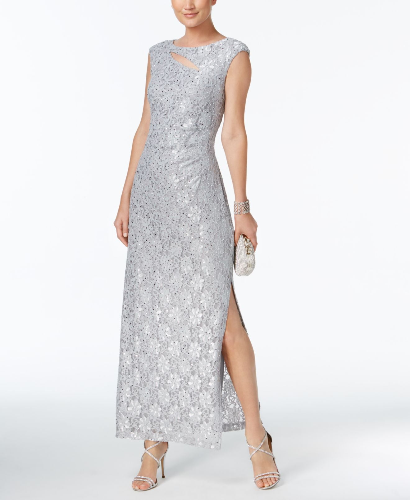 connected cutout sequined lace gown
