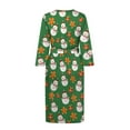 thumbnail image 4 of Yuyamidu Snowman Robes for Women 3/4 Sleeve Nightgowns Gingerbread Man Mid-Calf Length Bathrobes Green Christmas Spa Robes Size 2XL Soft Nightgown for Girls with Waist Belt, 4 of 7