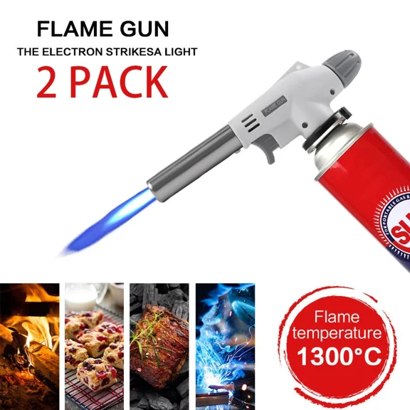 2 Pack Kitchen Butane Torch Lighter Adjustable Gas Flame Gun Outdoor Fire Maker