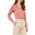 thumbnail image 4 of INSPIRE CHIC Women's Satin Office Blouse Elegant Point Collar V Neck Long Sleeve Work Top XS Coral Pink, 4 of 6