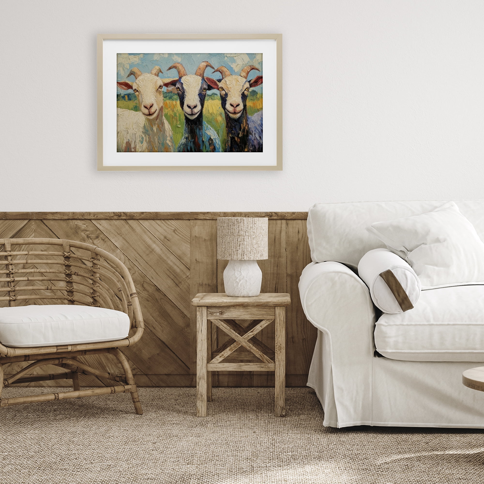 Stupell Industries Billy Goats in Bright Pasture Birch Framed Print Under Glass, design by Petal Prints Design