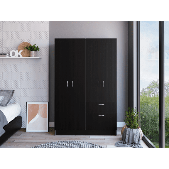 Miekor Furniture Vaupes Armoire, Double Door Cabinet, One Drawer, Five Interior Shelves, Rod -Black / White W5U083