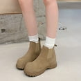 thumbnail image 2 of Chelsea Ankle Boots for Women Low Chunky Block Heel Lug Sole Slip on Elastic Booties Retro Suede Wide Round Toe Fall Winter Boots Khaki Size 8, 2 of 9
