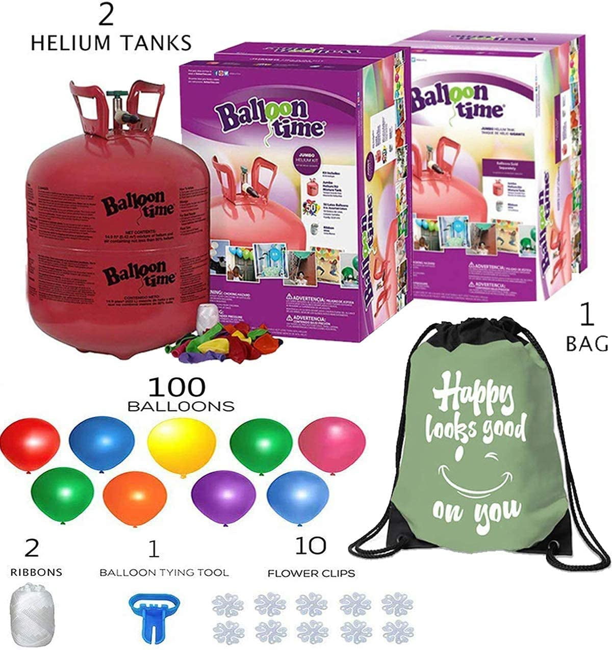 200 multicoloured balloons Helium Gas Cylinder Kit for 200 balloons 