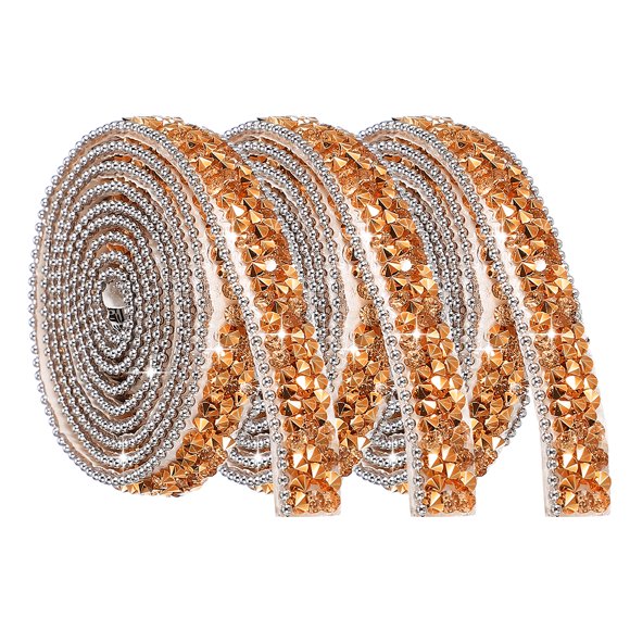 Uxcell 3 Rolls Self Adhesive Rhinestone Strips, 1 Yard Bling Resin Rhinestones Ribbon Diamond Bling for Crafts DIY Art Wedding Christmas Party Birthday, Rose Gold
