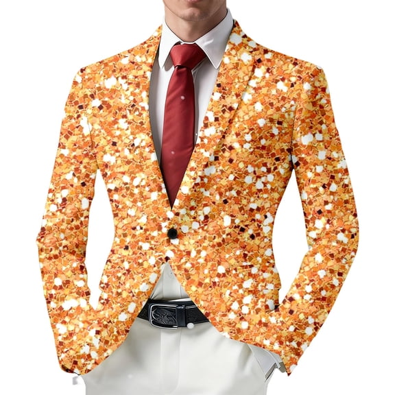oqasdz Carnival Mens Suit Jacket Glitter Print Jacket Celebration Stylish Shiny Comfort Loose Fit Sport Coat Daily Formal Outdoor Activities