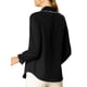 thumbnail image 3 of Camisas de trabajo con cuello Peter Pan y volantes para mujeres Inspire Chic, botón hacia arriba, talla XL, color negro, 3 of 8
