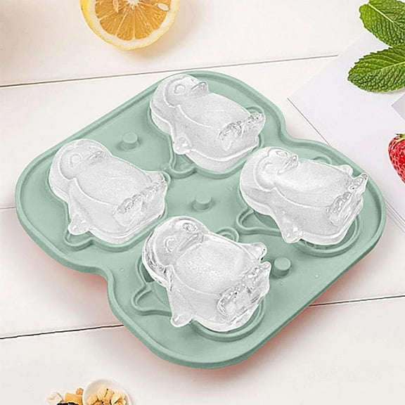 3D Penguin Ice Cube Trays Silicone Penguin Ice Cube Molds 4 Cubes, BPA-Free, Cute and Funny Gifts for Whiskey Cocktails Bourbon with Novelty Penguin Ice Molds, Green