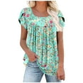thumbnail image 3 of DDAPJ pyju Womens Floral Print Tunic Tops Short Sleeve Hide Belly Shirt Dressy Casual Crewneck Pleated Blouses Multicolor XXL, 3 of 6
