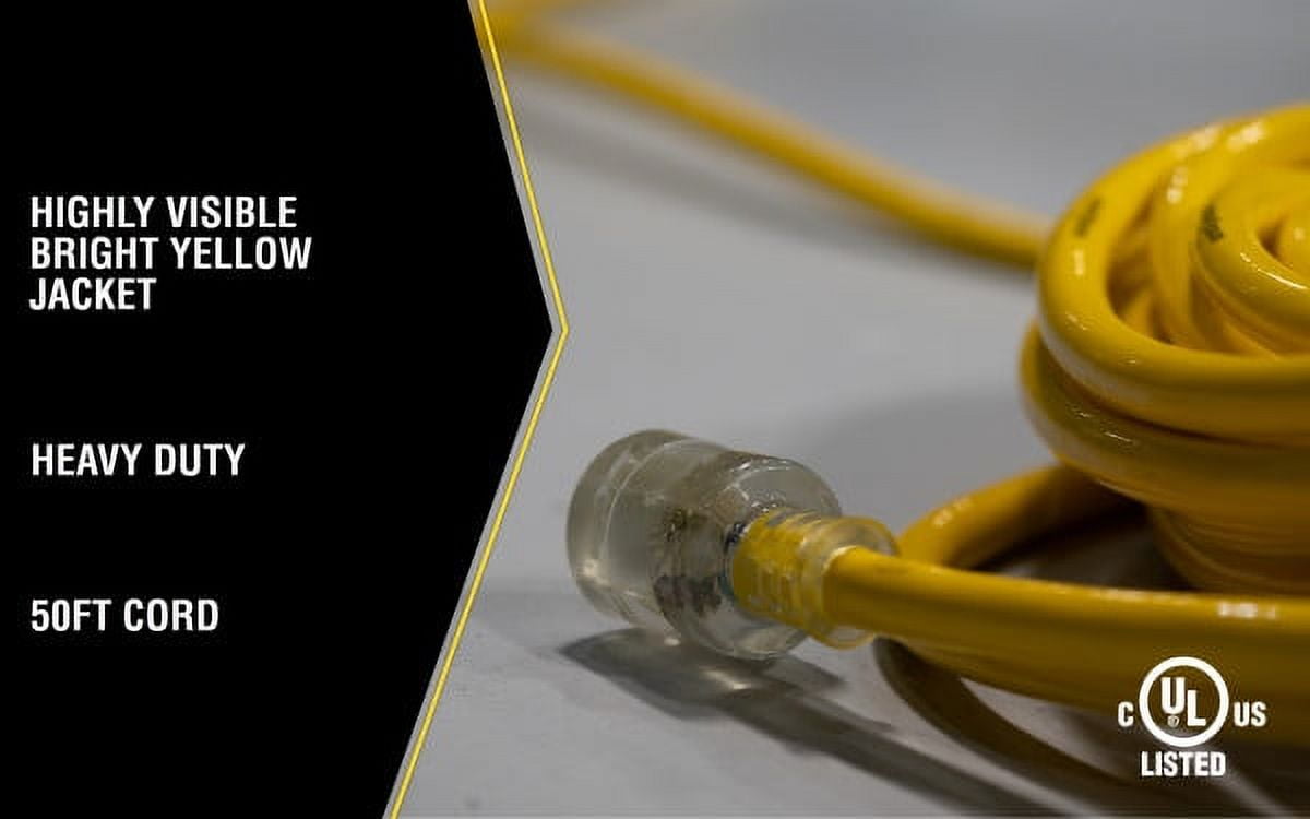 Yellow Jacket 2805 10/3 Heavy-Duty 15-Amp Premium SJTW Contractor Extension Cord with Lighted End, 50-Feet