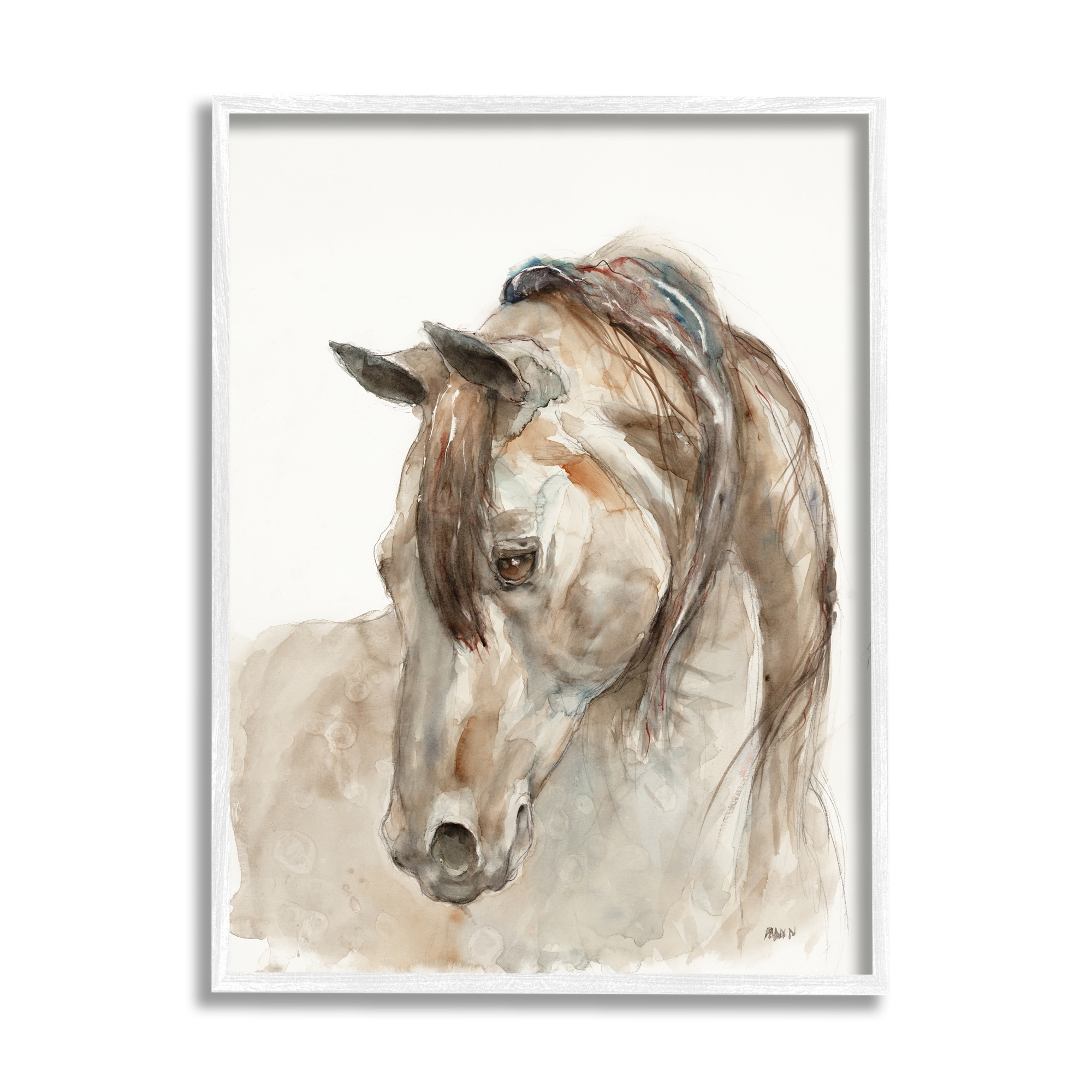 Stupell Industries Gentle Horse Portrait Farm Animal Watercolor Detail Painting White Framed Art Print Wall Art, Design by Patti Mann