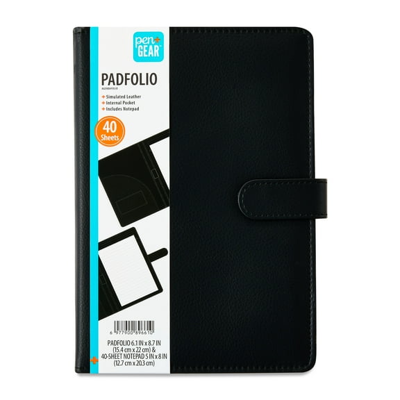Pen+Gear Small Faux Leather Black Padfolio with Writing Pad