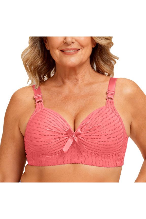 Women's Striped Bow Front Bra,V Neck Lingerie with Adjustable Wide Straps,Sizes 36BC-44BC