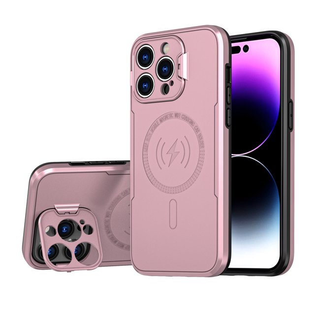 Pour iPhone 14 Pro Max 6,7 Pouces Étui Magnétique, Protection de l'Objectif de Caméra avec Béquille, Hybride PC + TPU Mince et Léger, Compatible MagSafe, Étui Antichoc pour iPhone 14 Pro Max, Rouge