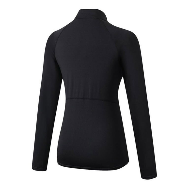 Women Petite's Zipper Long Sleeve Compression Shirts with  Thumbhole,Quick-Drying Yoga Athletic Running T Shirt Pullover for Hiking  Running Workout Tops,Soft Mock Neck Thermal Tops,XS-XL Black 