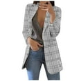 thumbnail image 2 of Meichang Plaid Blazers for Women Business Casual Long Sleeve Lapel Open Front Blazers Jackets Slim Fit Pockets Cardigans Blazers for Work Gray S, 2 of 6