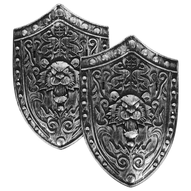 Toy Shield 2Pcs for Kids Dark Grey Plastic Lion Guard Shape Medieval Knight Costume Role Playing Accessory