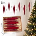 thumbnail image 3 of 6-Piece Flocked Red Finial Drop Christmas Ornaments, Velvet Teardrop Baubles with Rich Plush Texture, Hanging Tree Decor for Warm Holiday Displays, 3 of 7