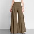 thumbnail image 2 of Womens High Waist Wide Leg Palazzo Pants Front Pleated Wide Leg Plus Size Pants Flowy Loose Fit Business Casual Office Work Pants , #01 Brown, XL, 2 of 5