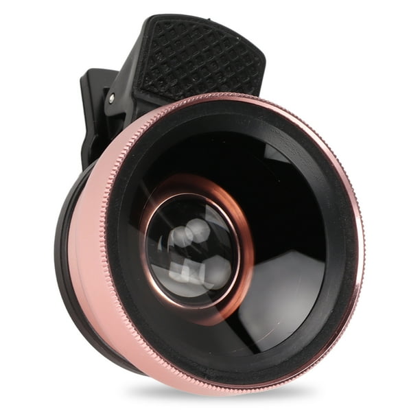 Lente para teléfono 2 en 1 HD profesional con clip universal, gran angular de 0,45X, lente macro de 12,5X para teléfono móvil y tableta, color oro rosa