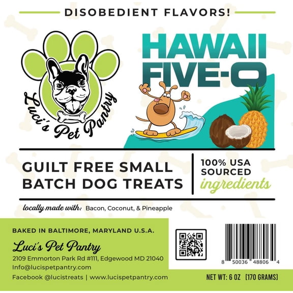 Hawaii Five-O "Bacon, Pineapple, & Coconut Pina Colada Biscuits" Dog & Puppy Treats! 6 oz. Treat Bag of Yummy Goodness!