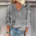 thumbnail image 5 of cocolona Womens Summer V Neck 3/4 Sleeve Tops Fashion Casual Loose Floral Print T-shirts Lightweight Comfy Blouse, 5 of 5