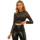 thumbnail image 1 of Blusa De Malla De Cuello Redondo Con Estampado De Corazón Semitransparente Para Mujer Negro XL, 1 of 6