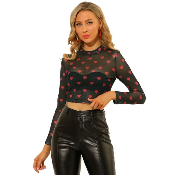 DARING DIVA Women's Semi-Sheer Sexy Crop Top Party Mesh Blouse XS Black