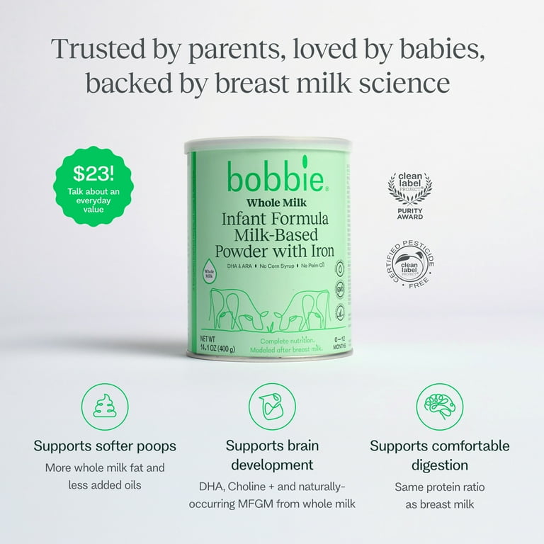 Bobbie Whole Milk Infant Formula for Everyday Feeding, Milk-Based