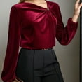 thumbnail image 5 of Craaazy Women's Pleated Velvet V-neck Long Sleeve Lantern sleeves Tops Gifts, 5 of 7