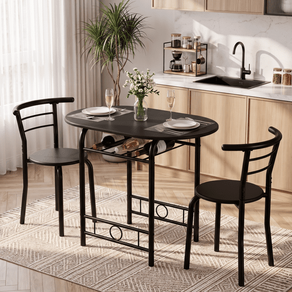 Homall 3-Piece Dining Table Set, Small Dining Table for 2, Modern Dining Set for Small Spaces, Dining Room, Kitchen, Black