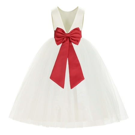 

Ivory V-Back Satin Flower Girl Dresses for Wedding Toddlers 219T