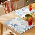 thumbnail image 4 of Coastal Placemats Set of 8 Summer Beach Nautical Coral Starfish Place Mats Indoor Wipeable Table Mats Washable Cloth Dining Table Placemats for Kitchen Holiday Party Home Decor 13x19 Inch, 4 of 9