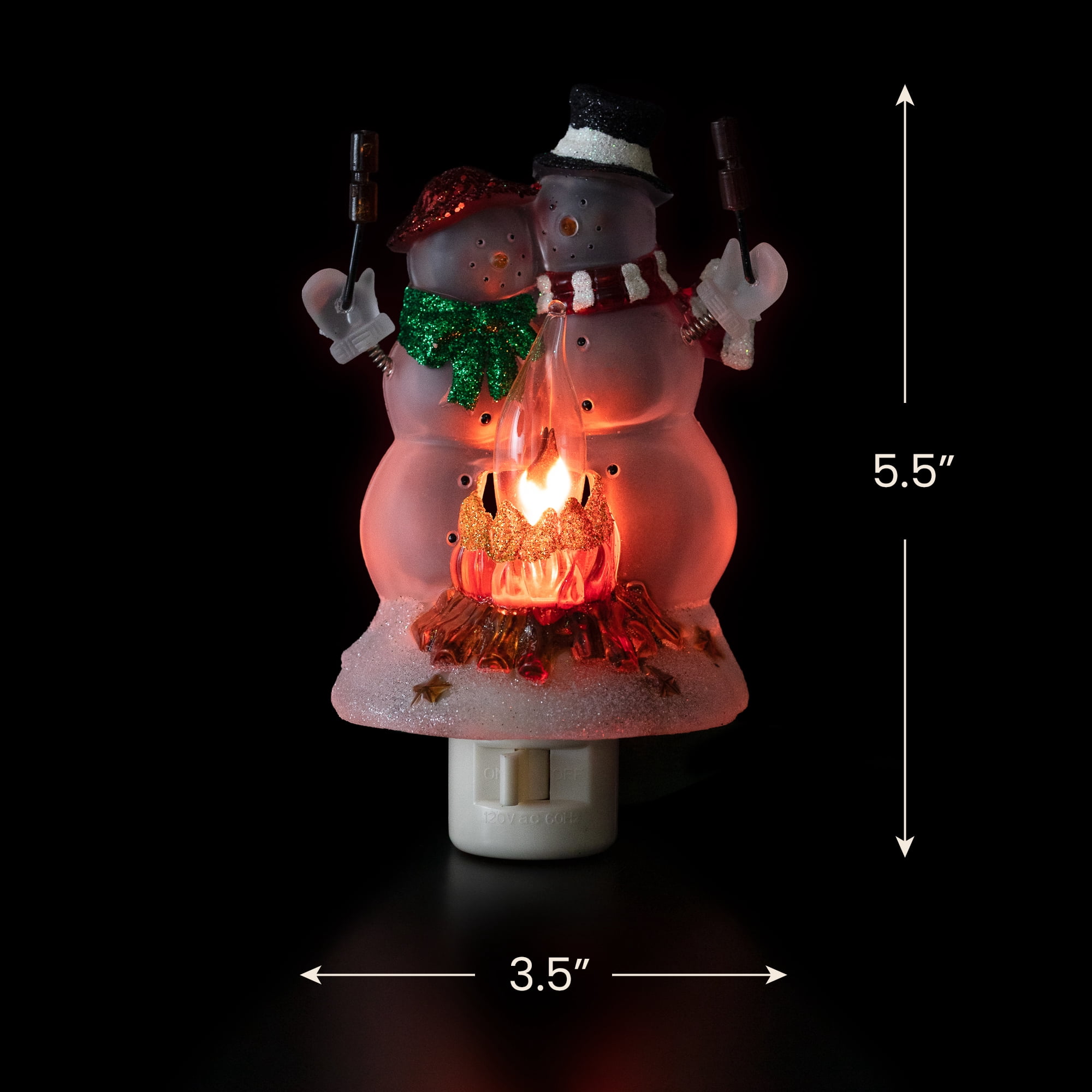 Glittered Snow Couple Roasting Marshmallows Flickering Christmas Night Light - 5.5"