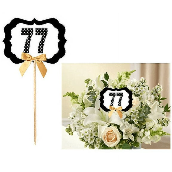 77th Birthday / Anniversary Table Decoration Party Centerpiece Pick - Set of 6