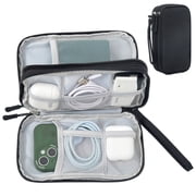 Electronics Travel Organizer Bag, Double Layer Water-Resistant Tech Case for Cables, Charger, Hard Drive and Phone, Portable Storage Pouch for Travel and Office, Digital Accessory Carrying Case