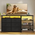 thumbnail image 4 of Toogaho Storage Cabinet with Shelves and 6 Fabric Drawers, Storage Organizer with Charging Station and LED Lights, Black, 4 of 9